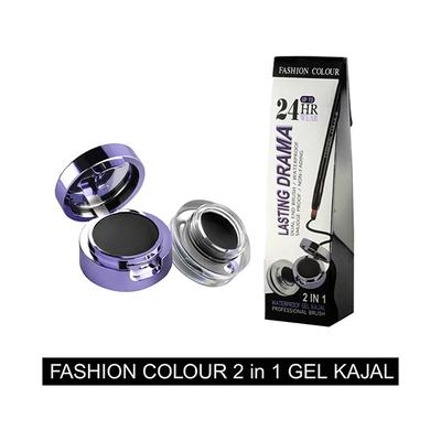 Fashion Colour 2 In 1 Waterproof Gel Kajal Professional Brush 24Hrs Lasting Drama 4gm - Kajal & Kohls