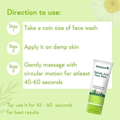 WishCare 2% Salicylic Acid Face Wash with AHA GreenTea Chamomile & TeaTree - For Oil & Acne Control 100 ml - Face Washes