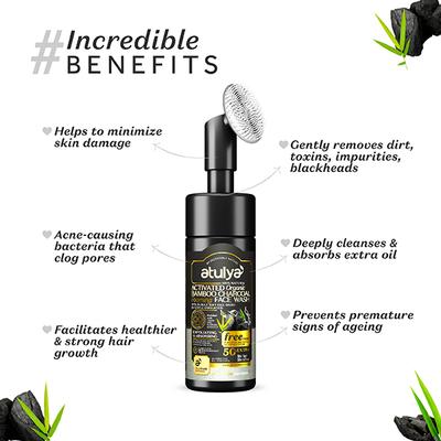 Atulya Activated Organic Bamboo Charcoal Foaming Face Wash with Silicone Brush Applicator 1 gm - Face Scrubs