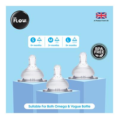 Dr.Flow Anti Colic Silicone Teat (1 Small + 1 Medium) - Feeding & Nursing