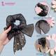 Majestique Pearl Bow Scrunchies Net Ponytail Holder, Rubber Band Hair Accessories Best Gift For Girls,Women - Black 1's - Hair Clips/Bands