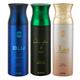 Ajmal Blu & Sacrifice II & Wisal Dahab Deodorant Spray - For Men (Pack Of 3) 200 ml - Men Perfumes (Edt/Edp)