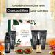 Globus Naturals Charcoal Men Diwali Glow Gift Box Big Face Wash 100gm, Face Scrub 100gm, Peel Off Mask 100gm, Beard Oil 50ml, Body Wash 200ml 1's - Makeup Kits & Sets