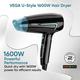VEGA U-Style 1600 Foldable Hair Dryer For Men & Women With Cool Shot Button VHDH-24 Black 1 gm - Hair Dryers