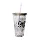 Colorbar Sipper Grey Glass with Lid and Straw 1's - Makeup Bags & Cases