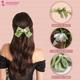 Majestique Satin Silk Layered Hair Bow Embellished Clip And Hair Scrunchies Combo For Women Girls - Green 2's - Hair Clips/Bands