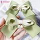 Majestique Satin Silk Layered Hair Bow Embellished Clip And Hair Scrunchies Combo For Women Girls - Green 2's - Hair Clips/Bands