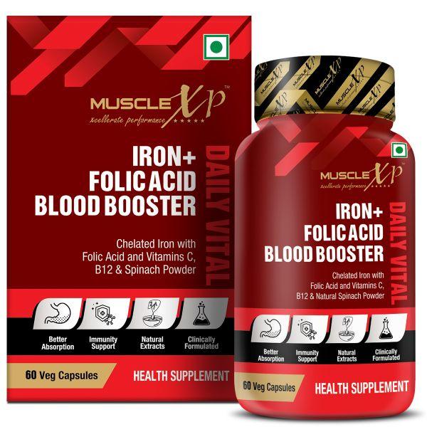 Netmeds | MuscleXP Iron + Folic Acid Blood Booster Daily Vital Veg Capsule 60's