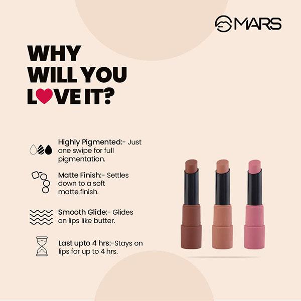 Mars Matte Lipsticks Box - 05 Blushed Nudes 3.2gm each 3's - Lip Kits & Palettes