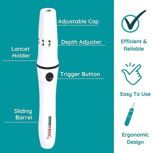 Ambitech Adjustable Lancing Device 1's + AmbiTech Round Lancets 50's - Blood Glucose Monitors/Strips
