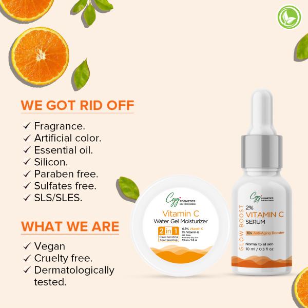 CGG Cosmetics 2 in 1 Vitamin C Water Gel Moisturizer 90 gm + Free Vitamin C Serum 10 ml - Face Moisturizers