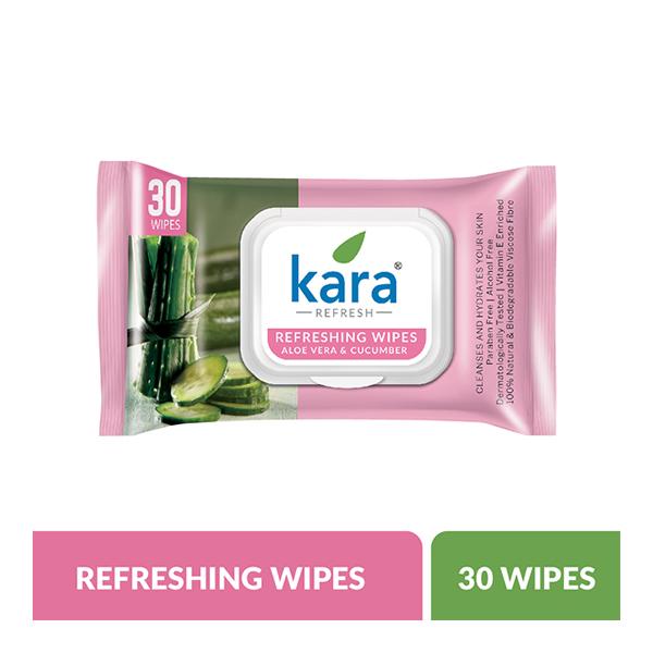 Kara Refreshing Face Wipes - Aloe Vera & Cucumber 30's - Facial Wipes & Tissues