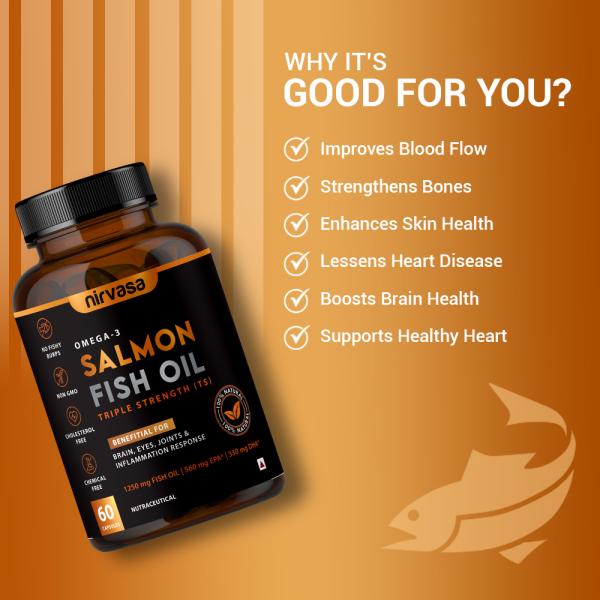 Nirvasa Omega 3 Salmon Fish Oil (Triple Strength) Capsule (Pack of 2 x 60's) 1's - Omega Fish Oil Fatty Acids