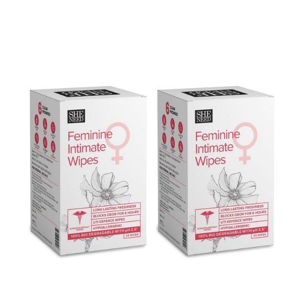 SheNeed Feminine Intimate Wipes 25 Wipes(Pack Of 2) 50 gm - Intimate Care