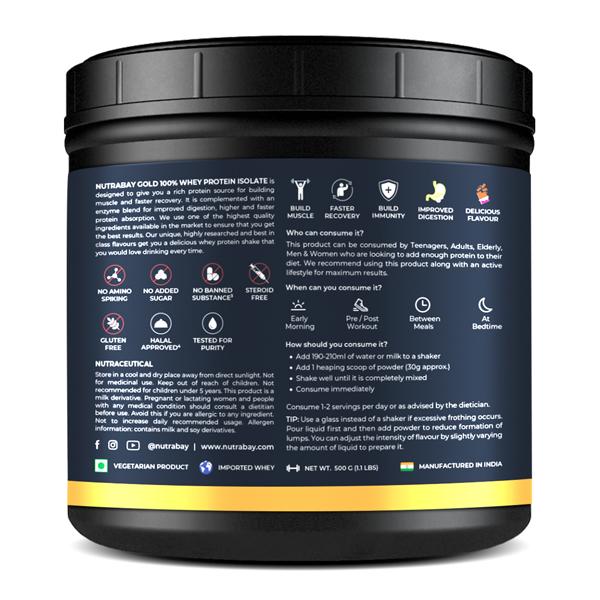 Nutrabay Gold Isolate Whey Protein Powder - Rich Chocolate Cream Flavour 500 gm - Whey Proteins
