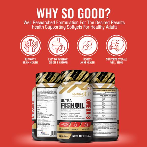 MuscleXP Ultra Fish Oil Triple Strength Omega 3 Capsule 60's - Omega Fish Oil Fatty Acids