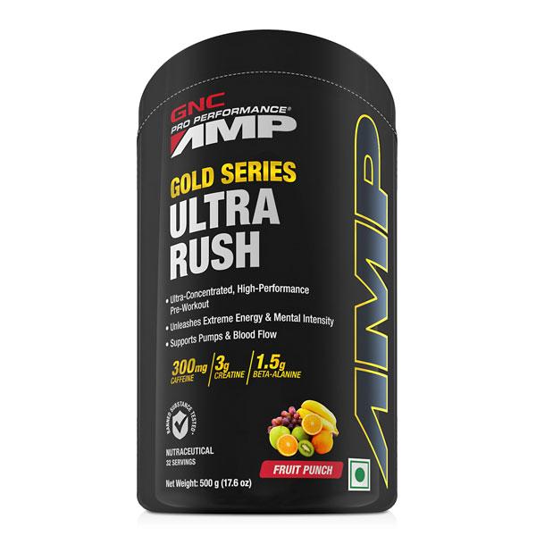 GNC Pro Performance AMP Gold Series Ultra Rush Powder - Fruit Punch 500 gm - Workout Essentials