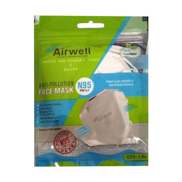 Netmeds | Airwell N95 Anti-Pollution Face Mask with Valve - White 1's