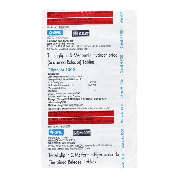 GLIPTEL M 1000mg Tablet 10's - Diabetes-Ant