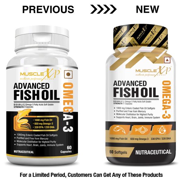 MuscleXP Advanced Fishoil Double Strength Omega 3 Capsule 60's - Omega Fish Oil Fatty Acids