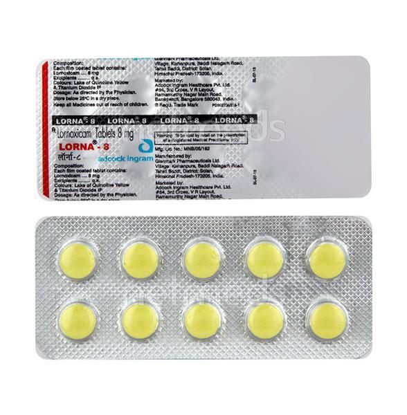 Lorna 8mg Tablet 10'S - Pain relief-Nsa