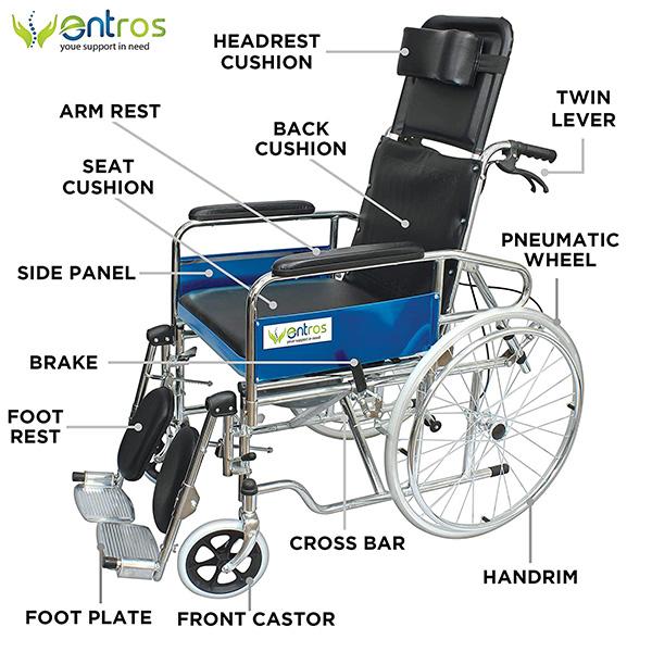 Entros Wheelchair with Detachable Armrest and Foot (EHS-608GC) - Wheelchairs & Walking Sticks