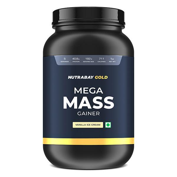 Netmeds | Nutrabay Gold Mega Mass Gainer Powder - Vanilla Ice Cream 1 kg