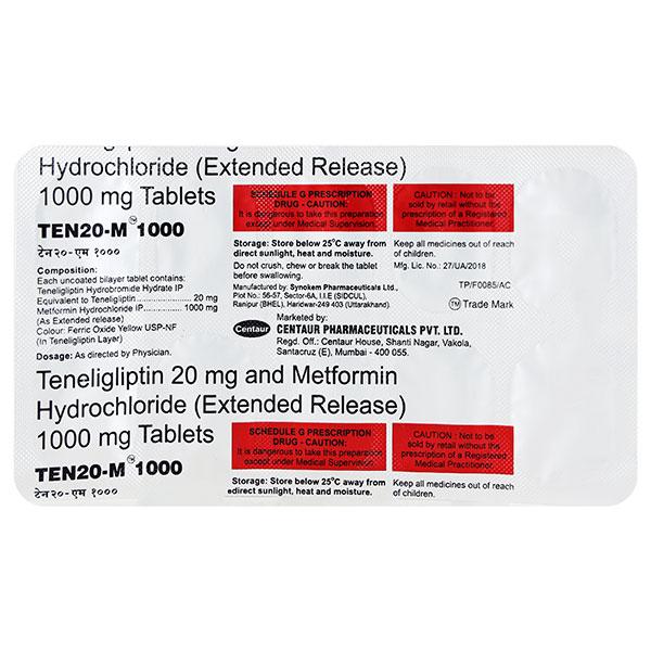 TEN M 20/1000mg Tablet 10'S - Diabetes-Ant