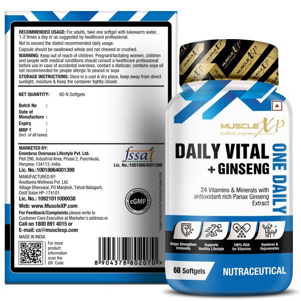 MuscleXP Daily Vital + Ginseng One Daily Softgels 60's - Amino Acids