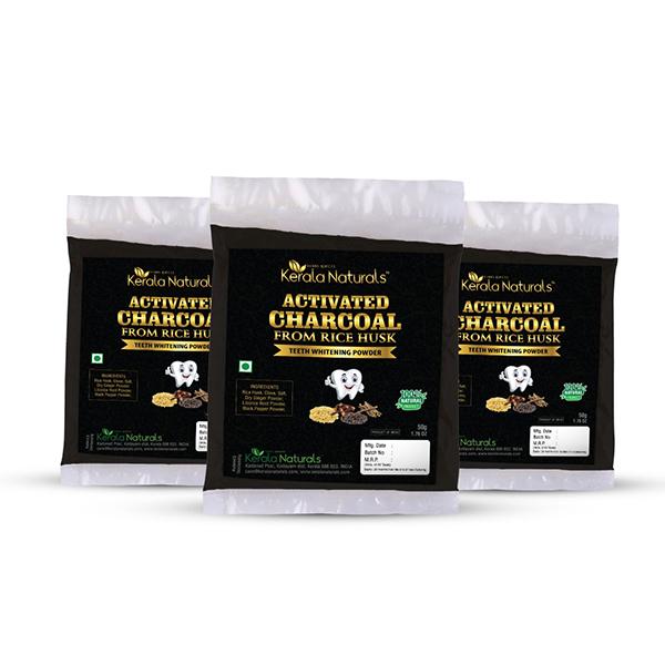 Kerala Naturals Activated Charcoal from Rice Husk (Pack of 3 x 50 gm) - Personal Care (Ayush)