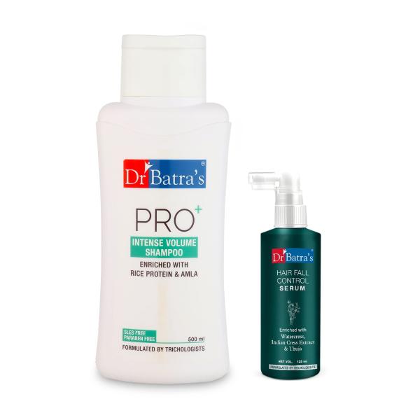 Netmeds | Dr Batra's PRO+ Intense Volume Shampoo 500 ml + Hair Fall Control Serum 125 ml
