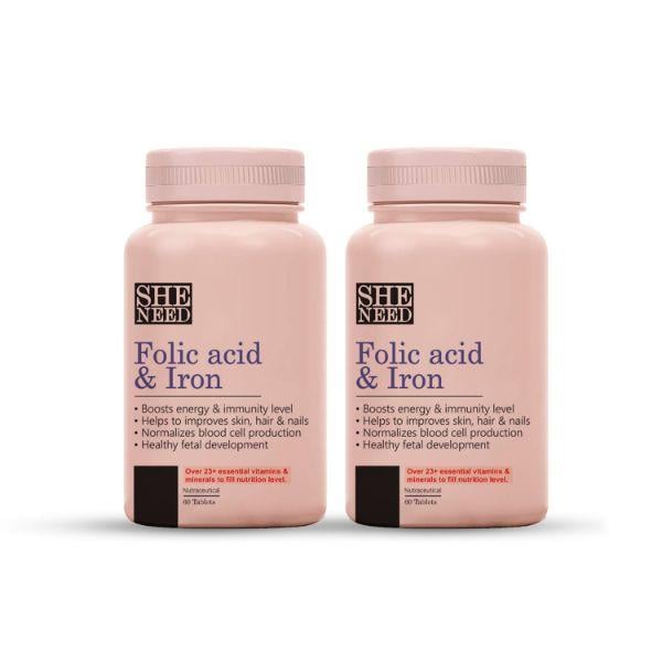 Sheneed Folic Acid & Iron Tablet - Pack of 2 x 60's - Calcium And Minerals