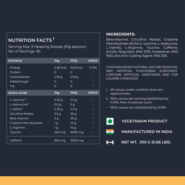 Nutrabay Gold Spark Pre-Workout Energy Powder - Green Apple Flavour 300 gm - Energy Drinks