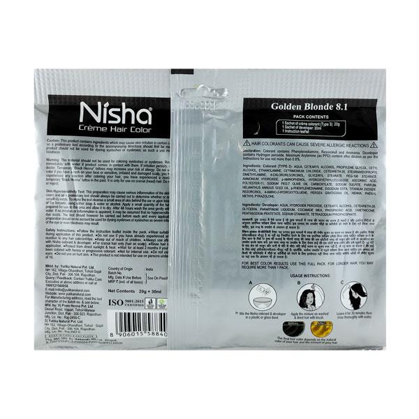 Nisha Creme Hair Color Creme - 8.1 Golden Blonde 50 gm - Crème