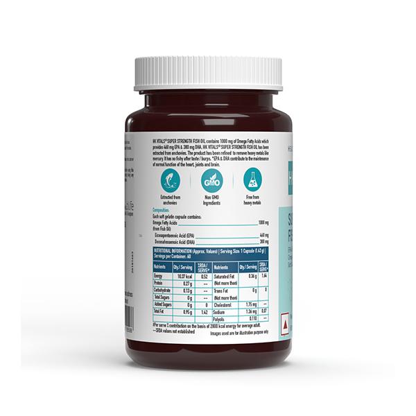 HealthKart HK Vitals Super Strength Fish Oil Soft Gelatin Capsule 60's - Omega Fish Oil Fatty Acids