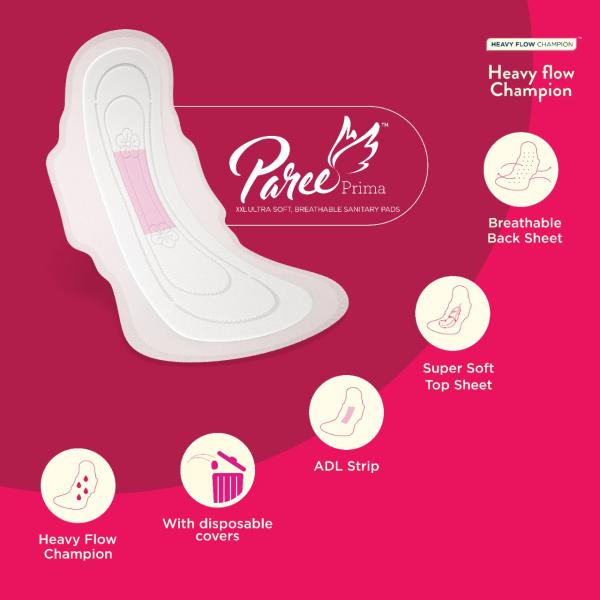 Paree Prima Ultrasoft Heavy Flow Sanitary Pads (XXL) (Pack of 2 x 20's) - Sanitary Napkins