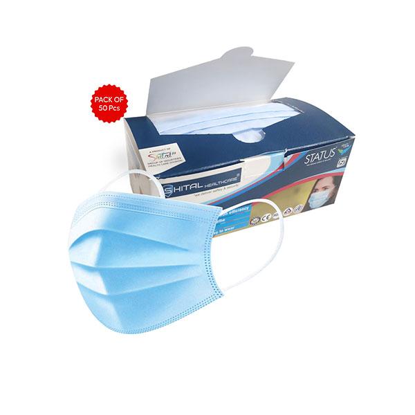 Netmeds | Status Surgical 3-Ply Face Mask with Nose Pin (Pack of 50)