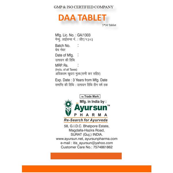 Ayursun Daa Tablet (Pack of 5 x 30's) - Speciality Medicines