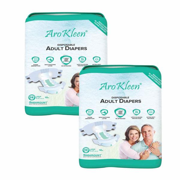 AroKleen Disposable Adult Diaper (L) (102 cm - 150 cm) (Pack of 2 x 10's) 1's - Adult Diapers & Pads