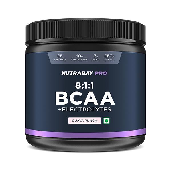 Nutrabay Pro 8.1.1 BCAA + Electrolytes - Guava Punch 250 gm - Bcaa Supplements