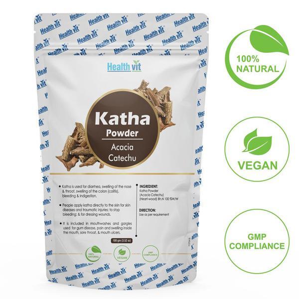 HealthVit Natural Katha (Acacia Catechu) Powder 100 gm - Herbal Dietary Supplement