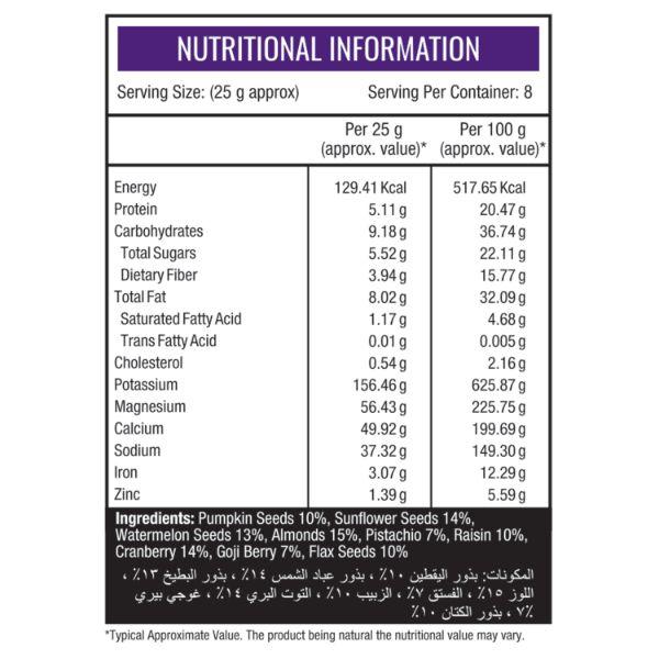 NourishVitals Superfood Seeds Nuts & Berries Mix 200 gm - Nutritional Bars