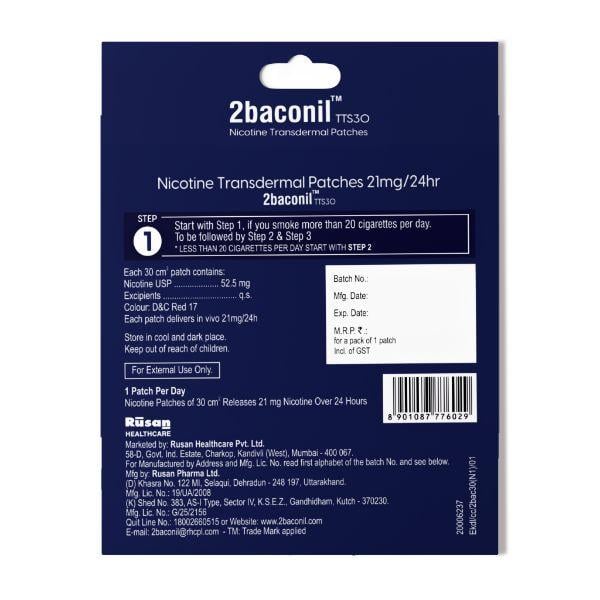 2baconil TTS30 21mg Nicotine Transdermal Patches - Nicotine Patch