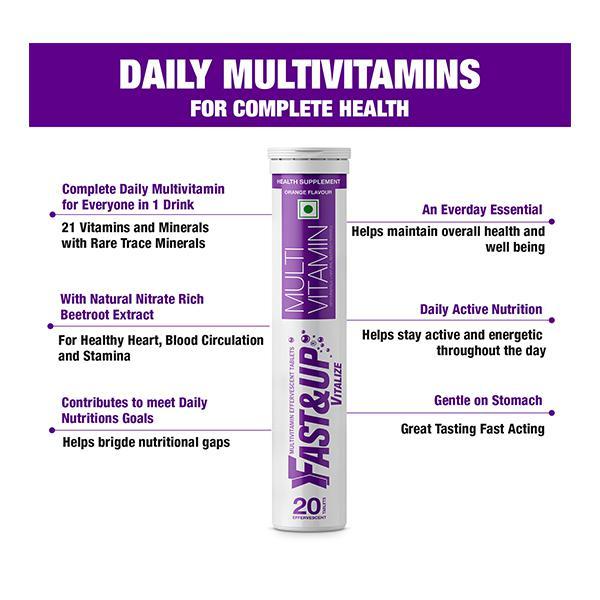 Fast&Up Vitalize Multivitamins (Pack of 3 x 20's) with Fortify Effervescent Tablet (Pack of 3 x 10's) - Multi-Vitamins