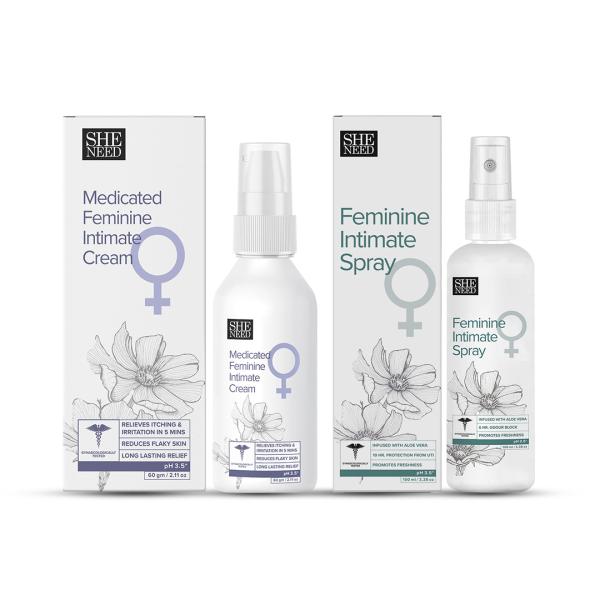 Sheneed Feminine Intimate Hygiene Combo (Intimate Spray 100 ml + Intimate Cream 60 gm) 1's - Intimate Care