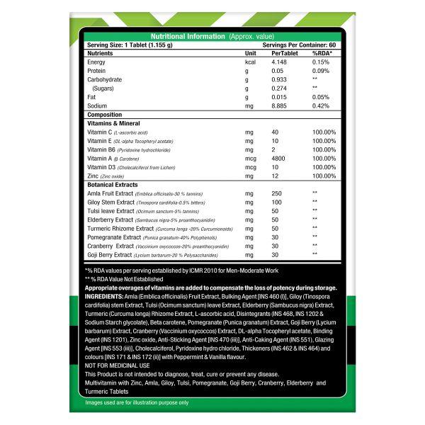 MuscleXP Immune Multi Greens & Fruits Daily Vital Tablet 60's - Multi-Vitamins
