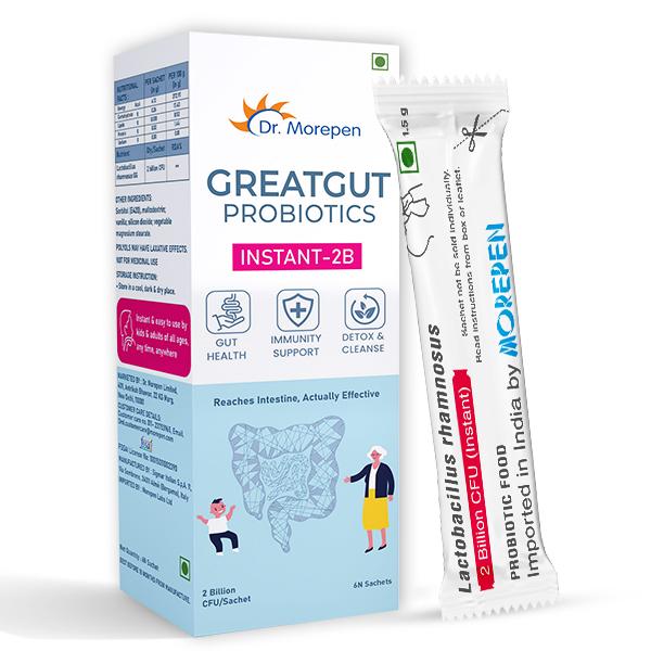 Netmeds | Dr. Morepen Greatgut Probiotics Instant -2B Sachet (Pack of 6 X 1.5 gm)