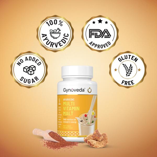 Gynoveda Ayurvedic Multi Vitamin Malt Powder - Ragi & Jaggery Chocolate (Pack of 2 x 250 gm) 1's - Herbal Dietary Supplement