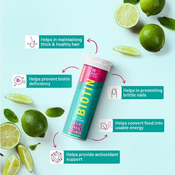 Chicnutrix Biotin With Selenium Effervescent Tablet - Lime & Lemon Flavour (Pack of 2 x 15's) - Hair & Skin