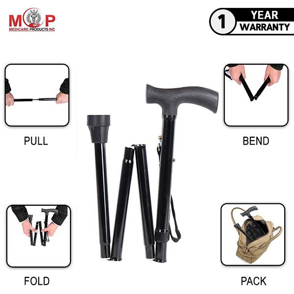 MCP Folding Walking Stick - Black - Wheelchairs & Walking Sticks